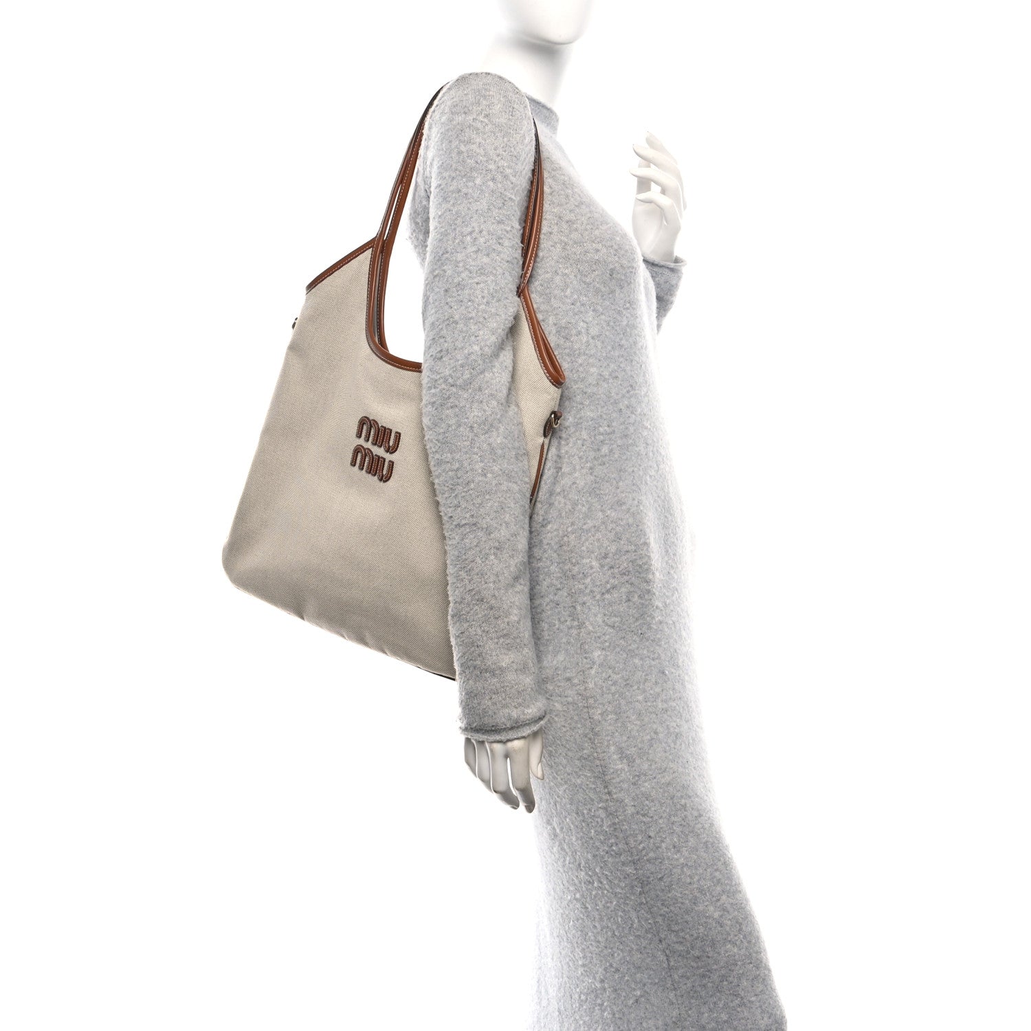Miu Miu Canvas Ivy Bag Beige Brandy 2 of 9