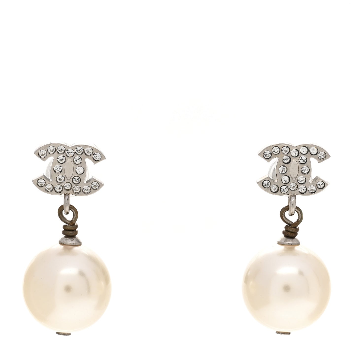 Crystal Pearl CC Drop Earrings Silver Pearly White