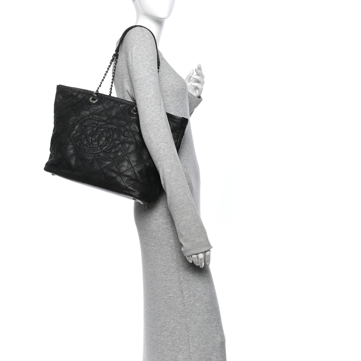 Chanel Grained Calfskin Quilted Small Daily Shopping Tote Black 2 of 15