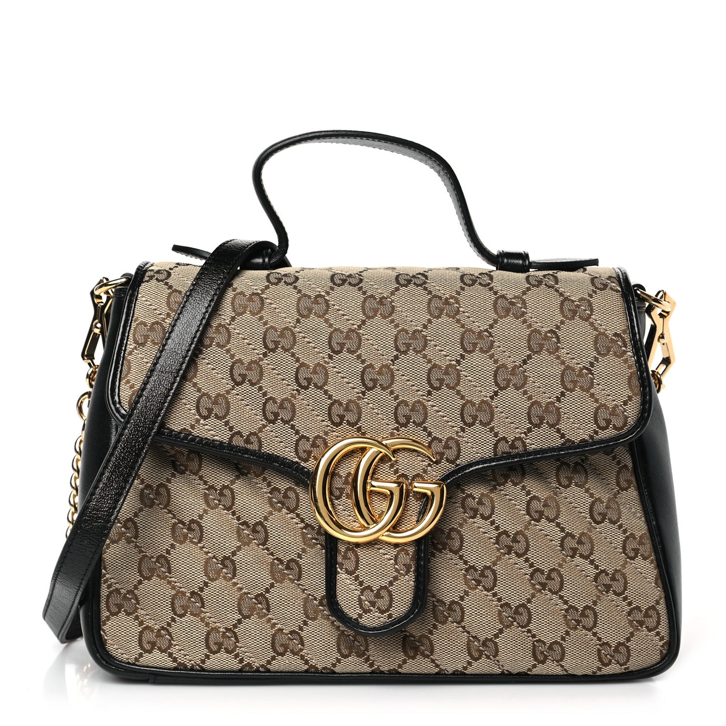 Monogram Azalea Calfskin Matelasse Diagonal Small GG Marmont Top Handle Shoulder Bag Beige Ebony Black