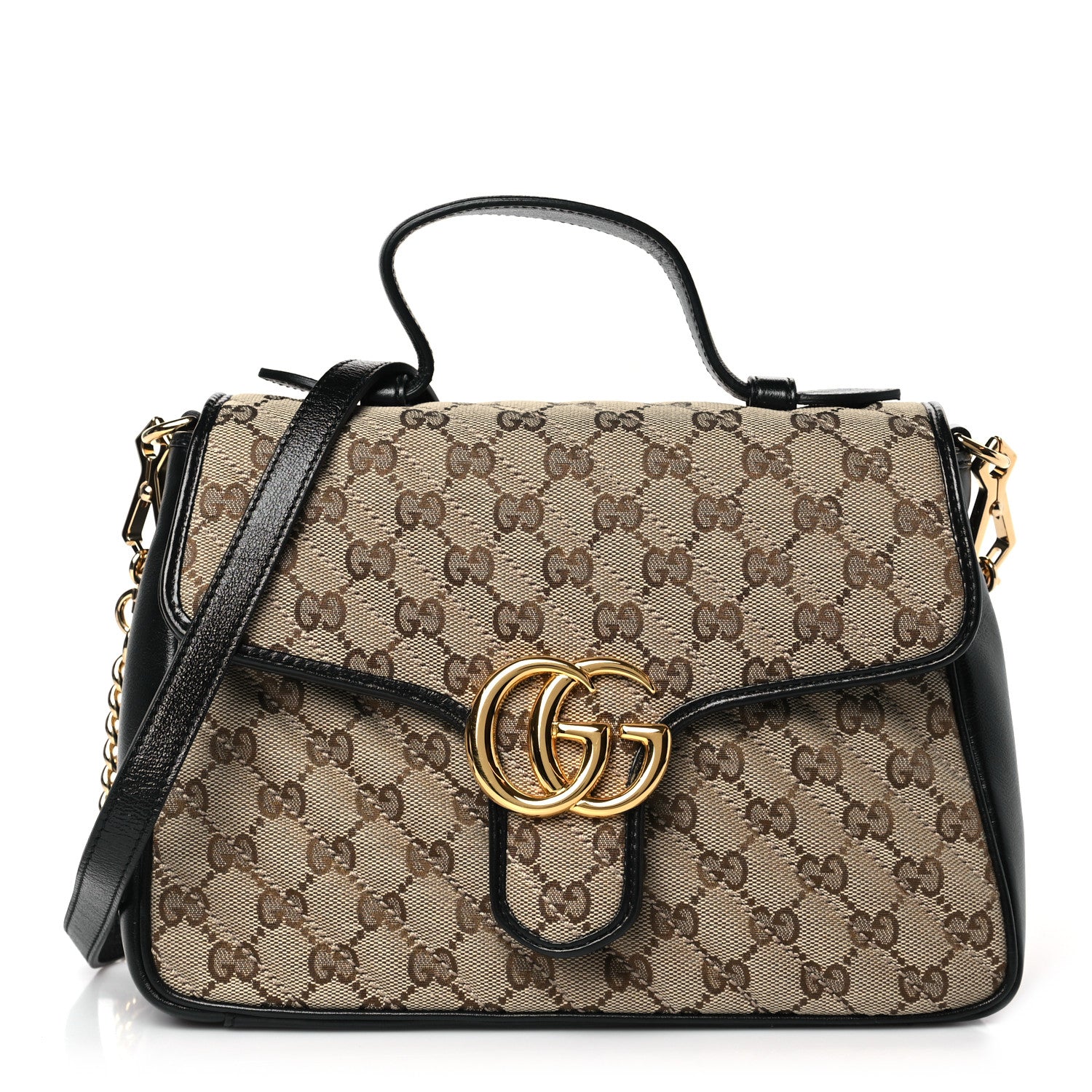 Gucci Monogram Azalea Calfskin Matelasse Diagonal Small GG Marmont Top Handle Shoulder Bag Beige Ebony Black 1 of 9