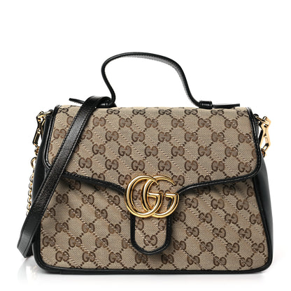 Gucci Monogram Azalea Calfskin Matelasse Diagonal Small GG Marmont Top Handle Shoulder Bag Beige Ebony Black 1 of 9