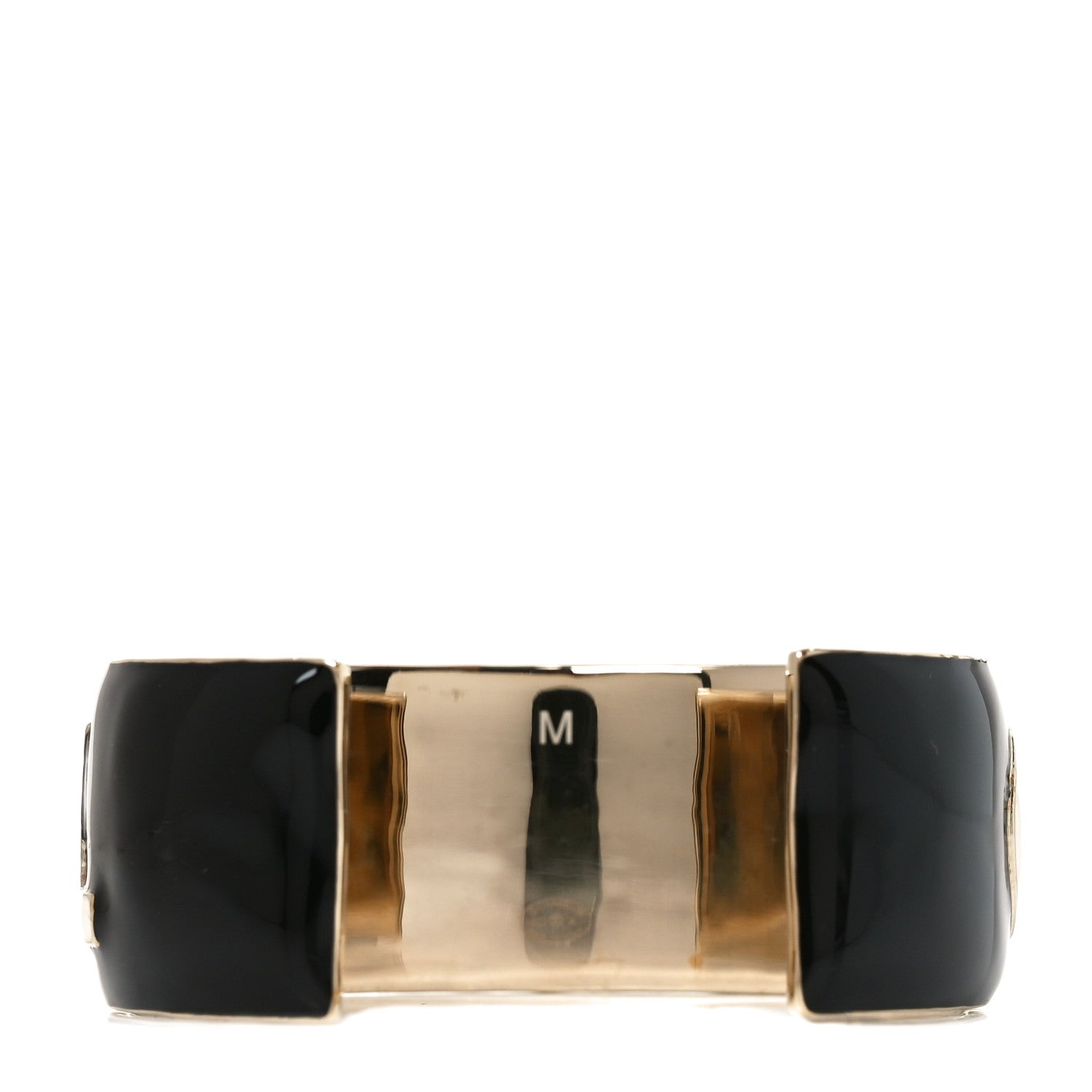 Chanel Metal Enamel Wide Chanel Logo Cuff Bracelet M Black White 3 of 4