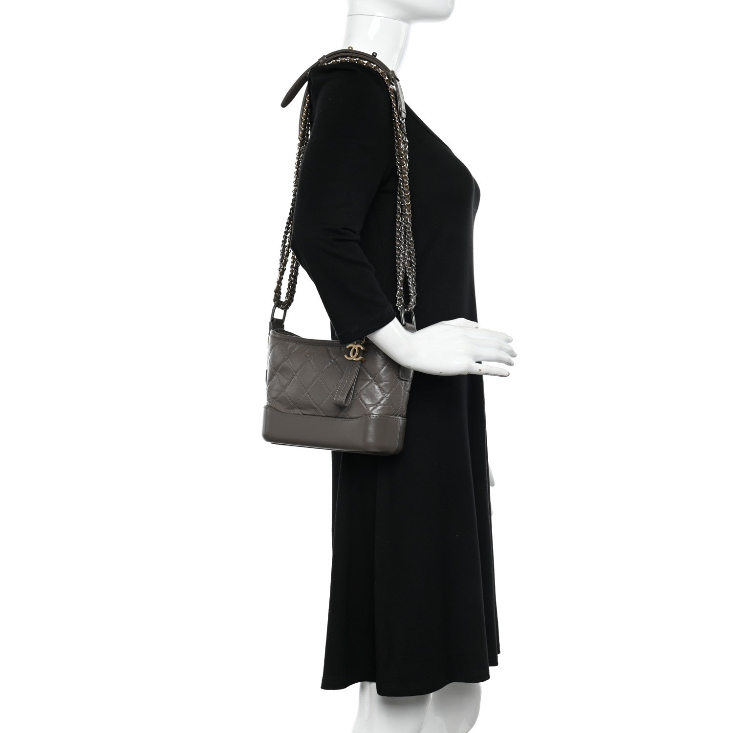Chanel Aged Calfskin Quilted Small Gabrielle Hobo Grey 2 of 10