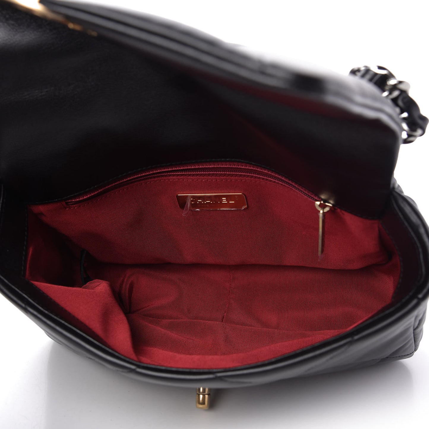 Shiny Goatskin Quilted Medium Chanel 19 Flap Black