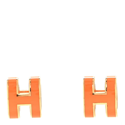 Hermes Gold Lacquered Mini Pop H Earrings Orange 1 of 6