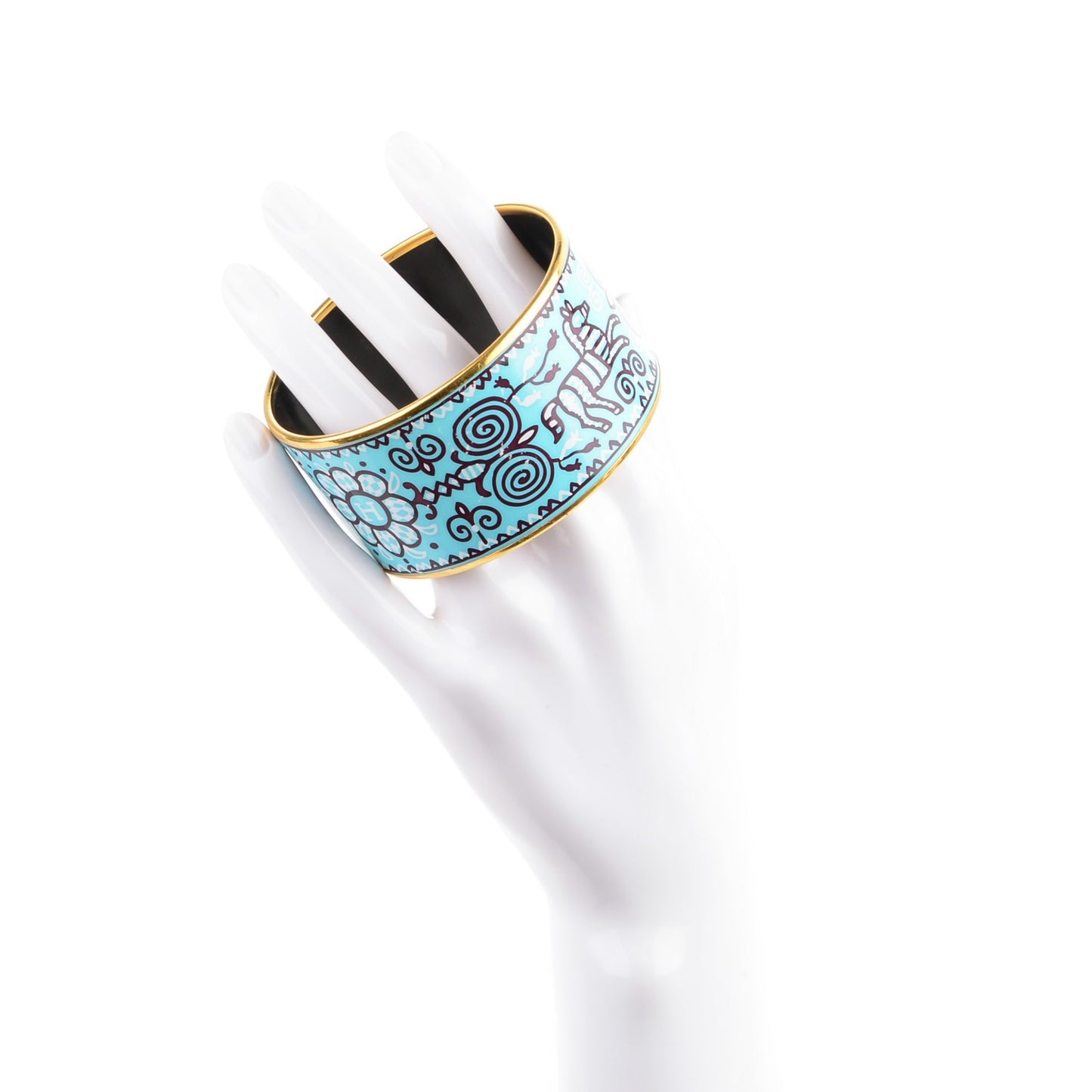 Enamel Printed Horses Extra Wide Bracelet 70 Aqua