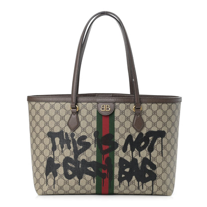 Gucci X BALENCIAGA BB Supreme Monogram Web Graffiti Medium Ophidia Shopping Tote Beige New Acero 1 of 19