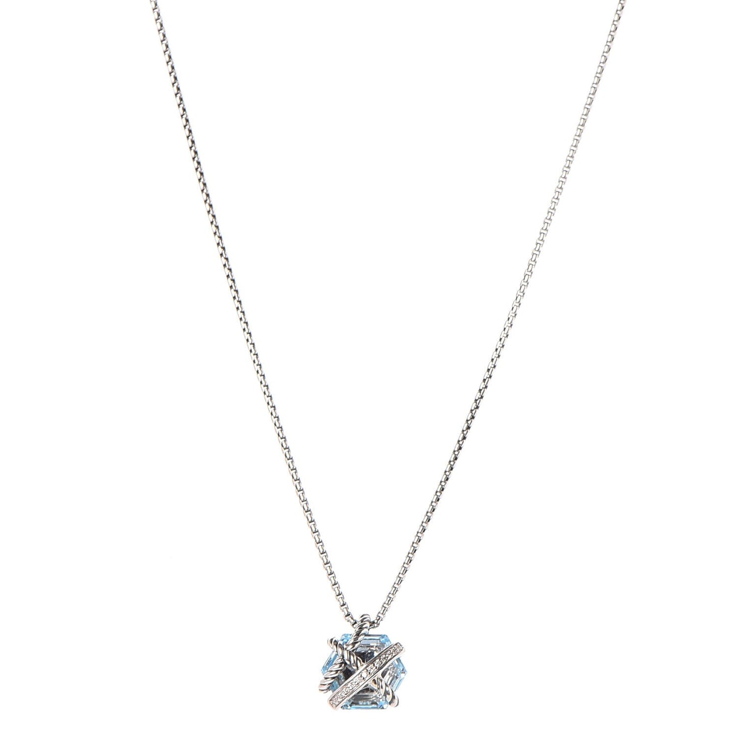 Sterling Silver Diamond Blue Topaz 10mm Petite Cable Wrap Pendant Necklace