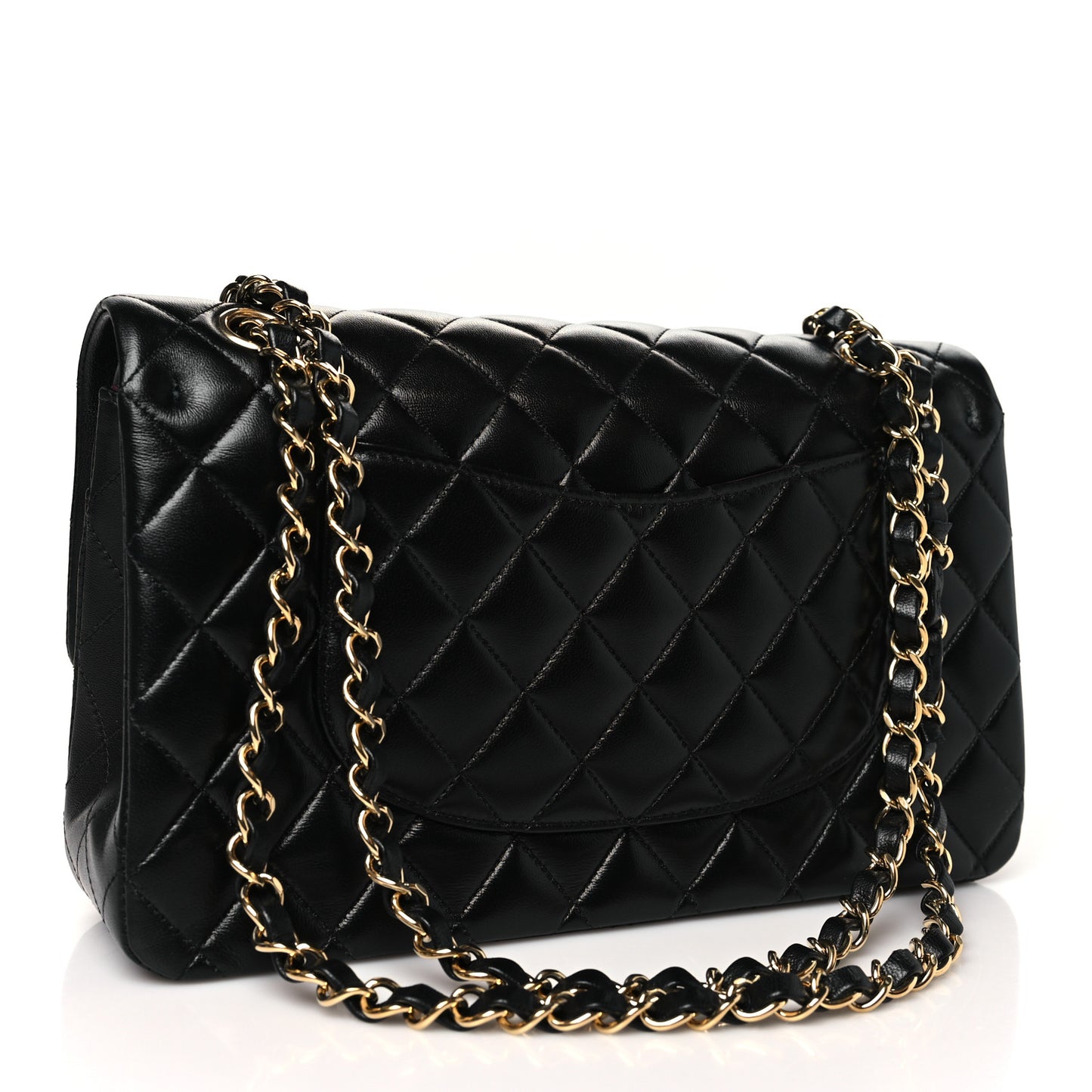 Lambskin Quilted Medium Double Flap Black