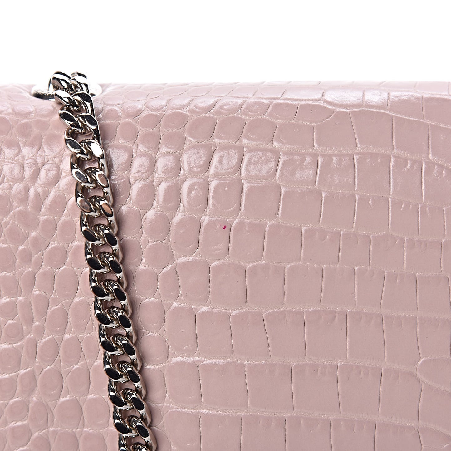 Calfskin Crocodile Embossed Medium Classic Monogram Kate Tassel Satchel Powder Pink