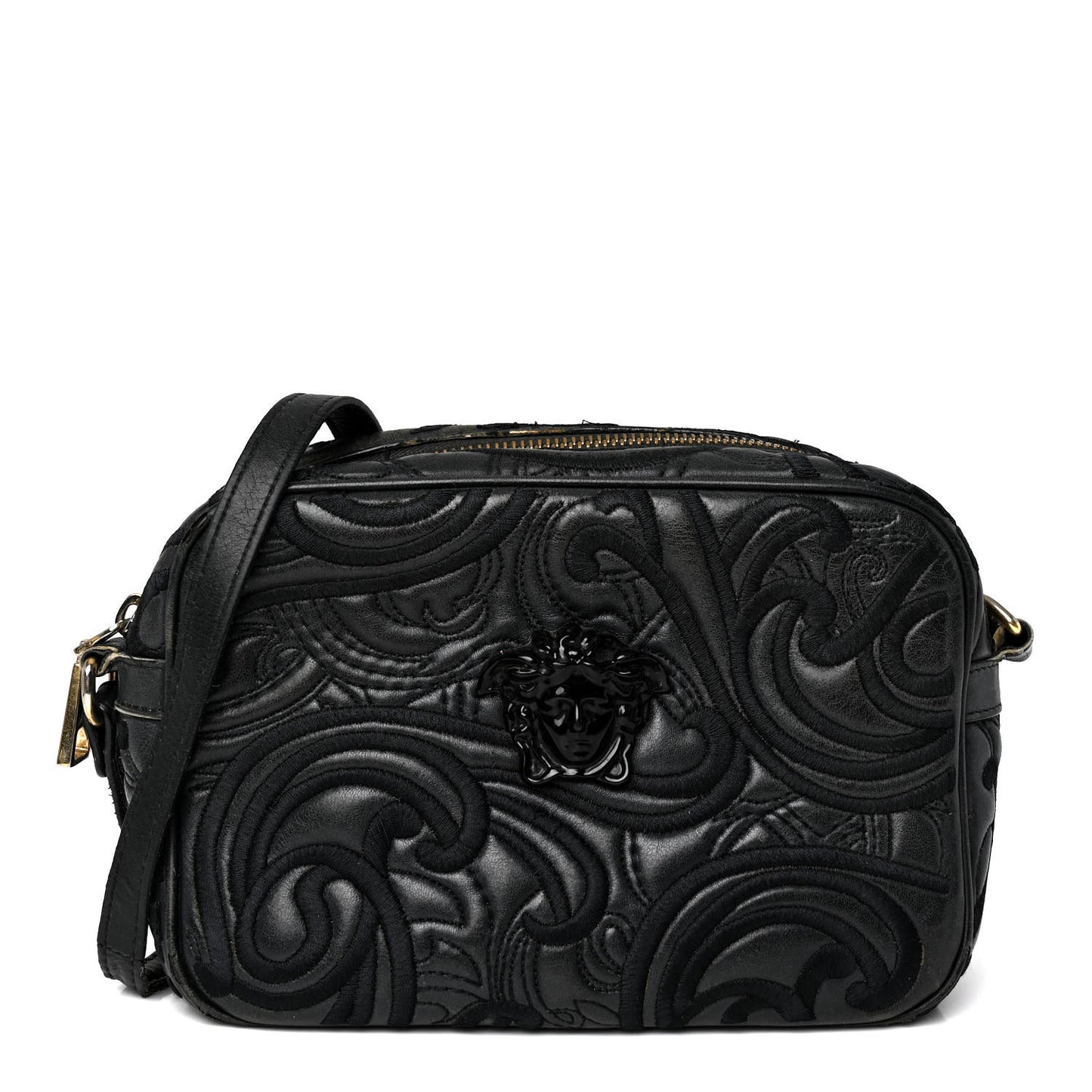 Nappa Embroidered Baroque Palazzo Camera Bag Black