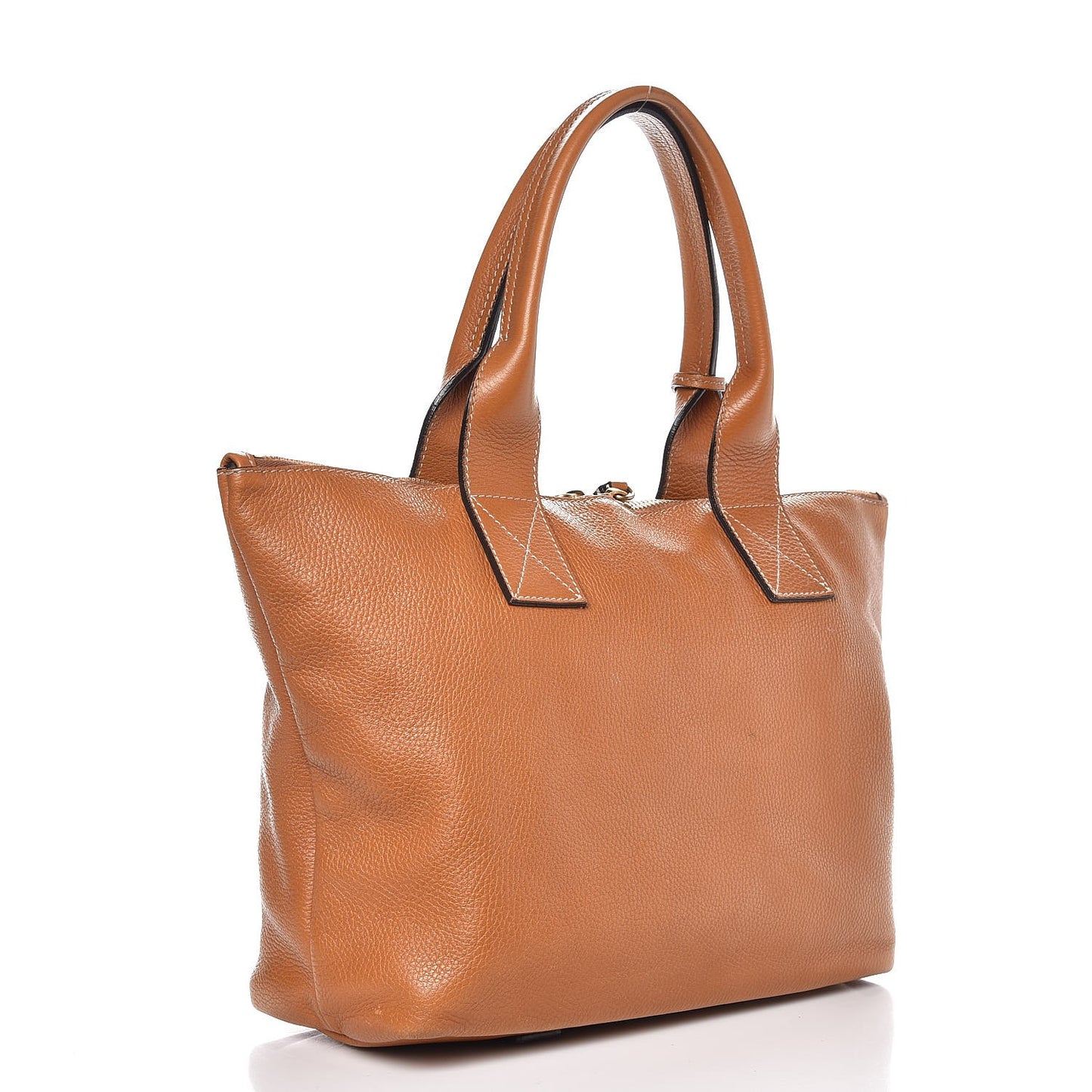Pebbled Calfskin Skull Padlock Zip Tote Cognac
