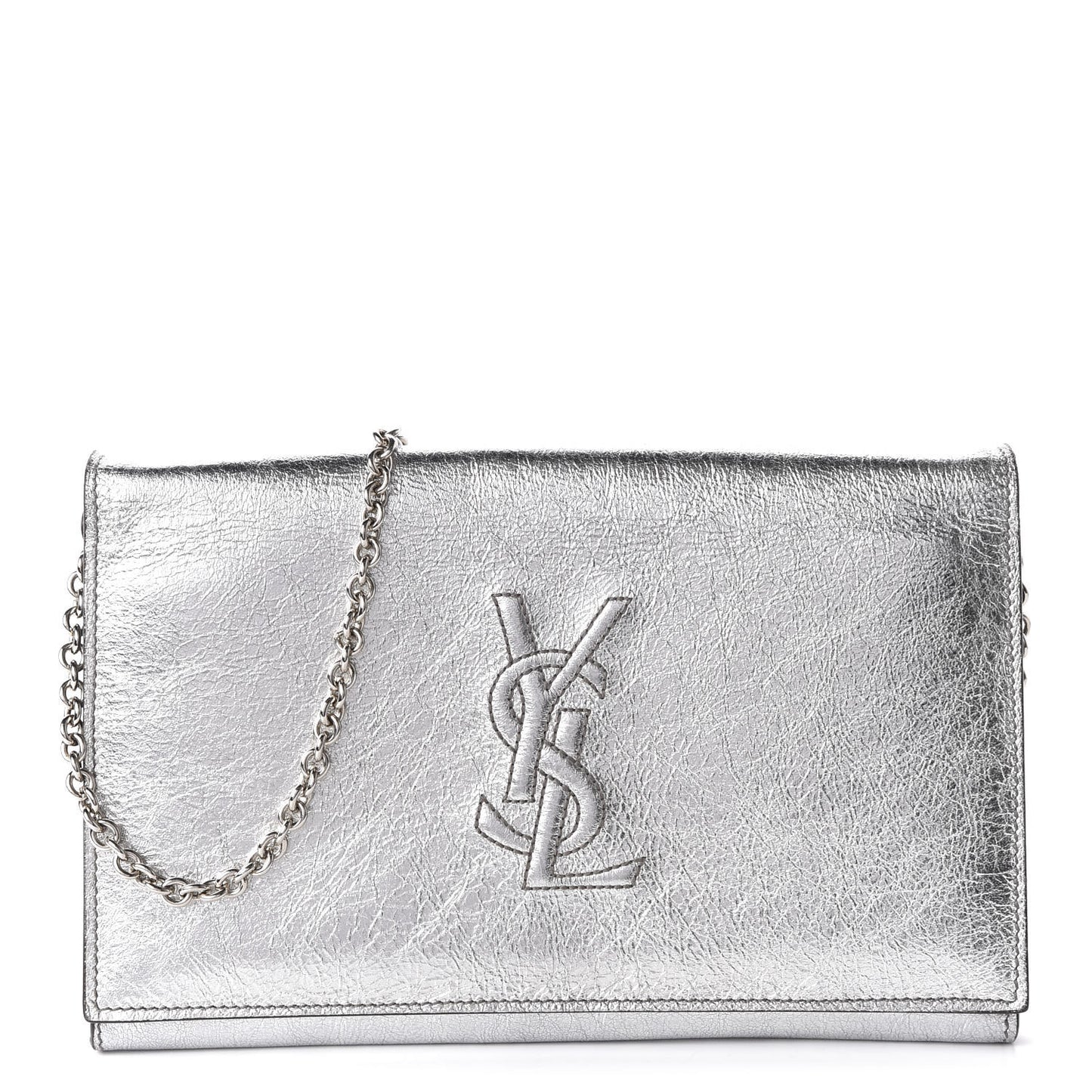 Metallic Crinkled Calfskin Belle de Jour Chain Clutch Silver