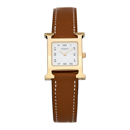 Hermes Stainless Steel Epsom 21mm Heure H Hour Quartz Watch Gold 1 of 5