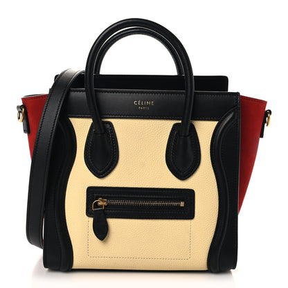 Celine Drummed Calfskin Nubuck Nano Tri-Color Luggage Ruby 1 of 11