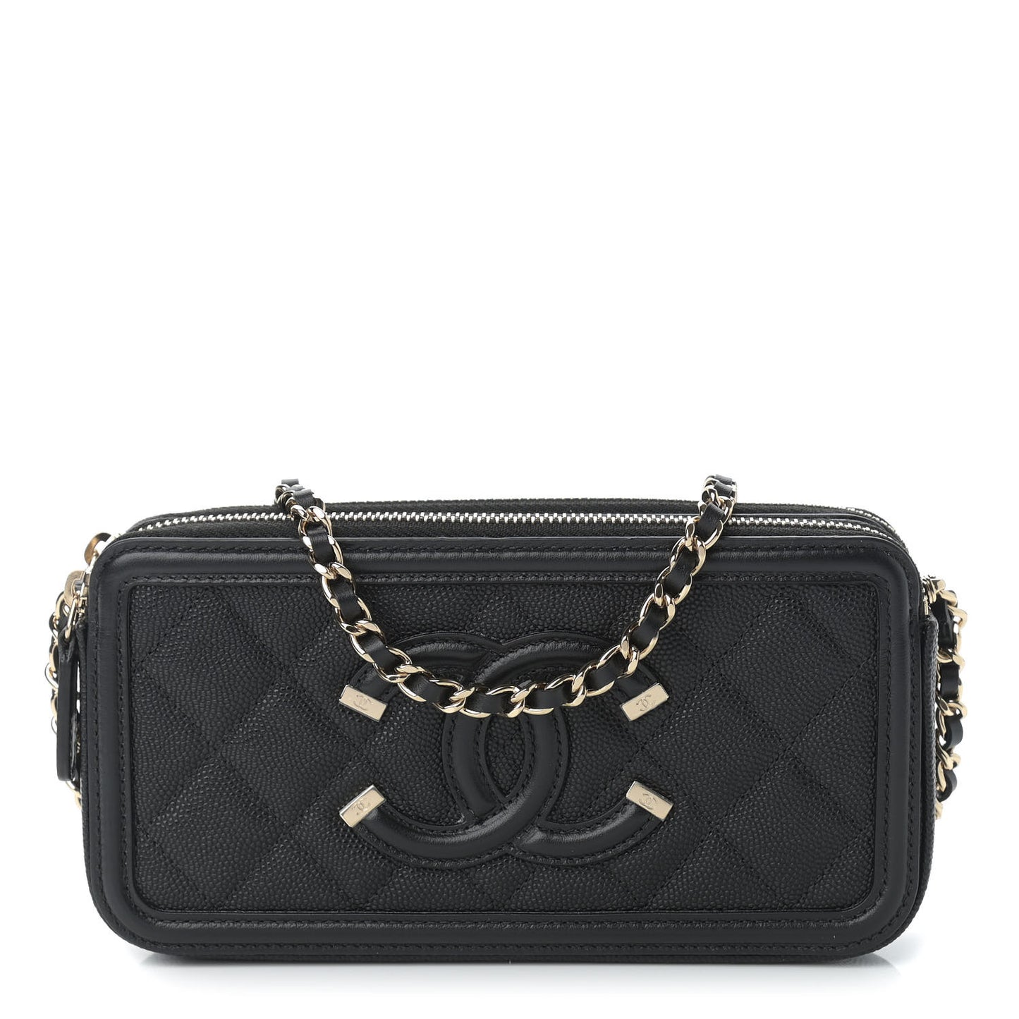 Caviar Quilted CC Filigree Clutch With Chain Black
