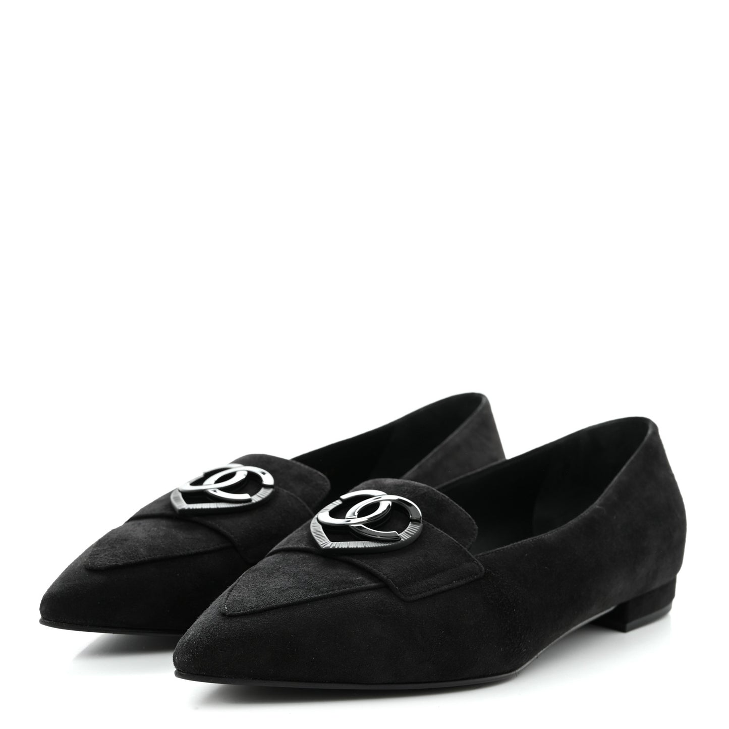 Suede Heart CC Loafers 40.5 Black