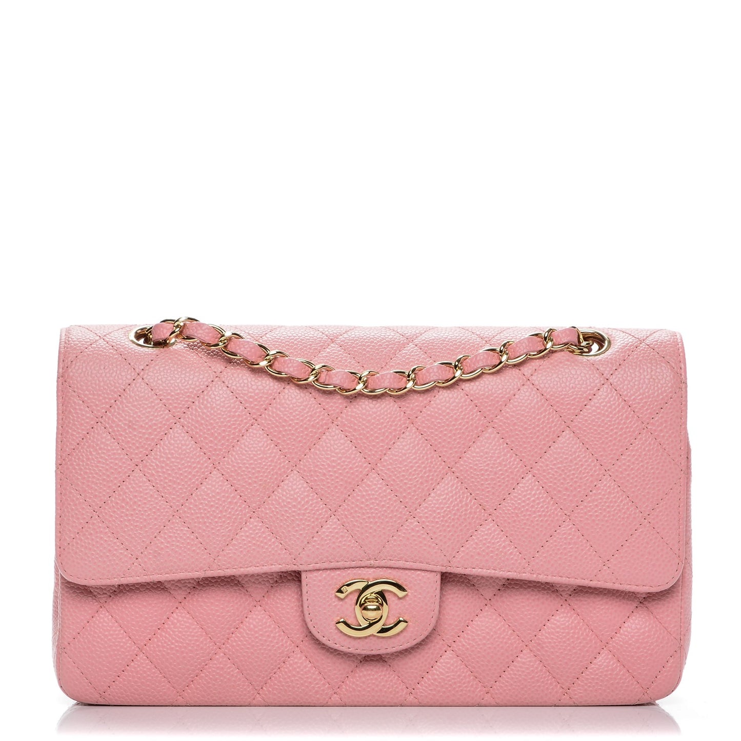Caviar Quilted Medium Double Flap Pink