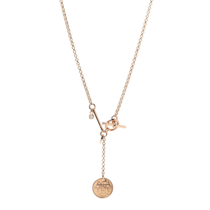 Hermes 18K Rose Gold Diamond PM Ex-Libris Pendant Necklace 1 of 5