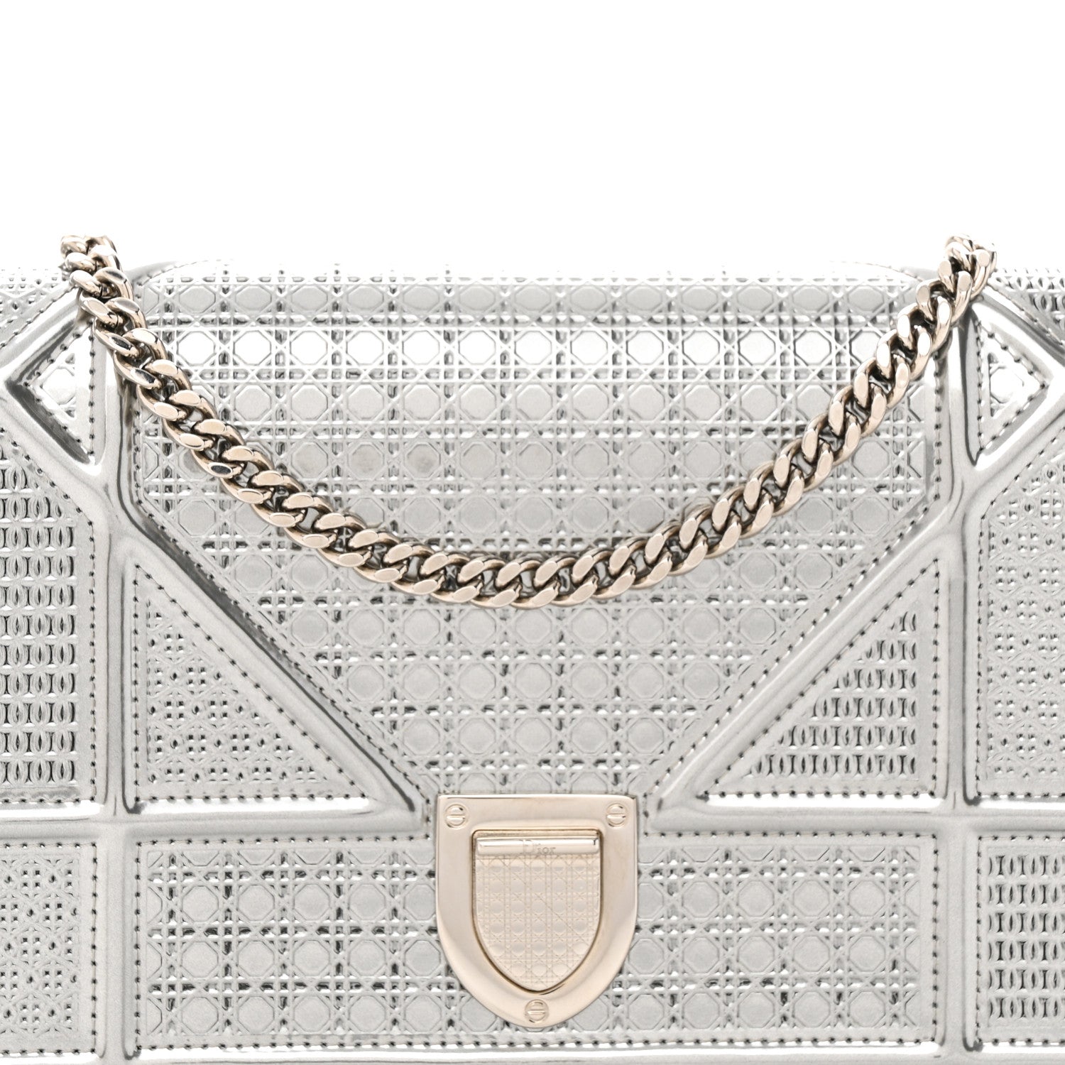Christian Dior Metallic Patent Micro-Cannage Diorama Wallet on Chain Pouch Silver 8 of 10