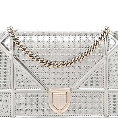 Christian Dior Metallic Patent Micro-Cannage Diorama Wallet on Chain Pouch Silver 8 of 10