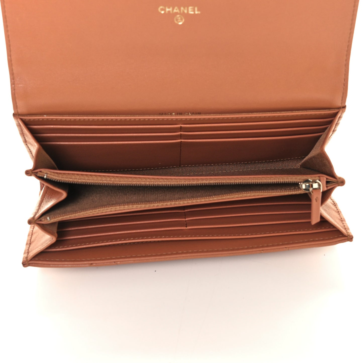 Lambskin Quilted Chanel 19 Flap Wallet Brown