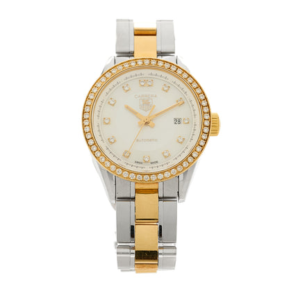 Tag Heuer Stainless Steel 18K Yellow Gold Diamond Bezel Mother of Pearl 27mm Carrera Automatic Watch WV2451 1 of 4