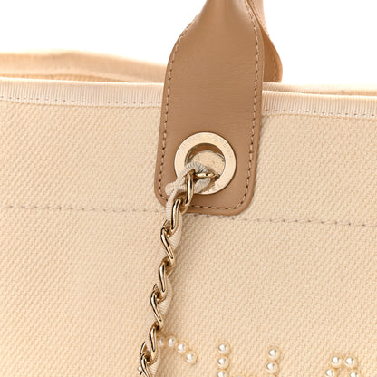 Chanel Canvas Pearl Medium Deauville Tote Ecru Beige 11 of 13