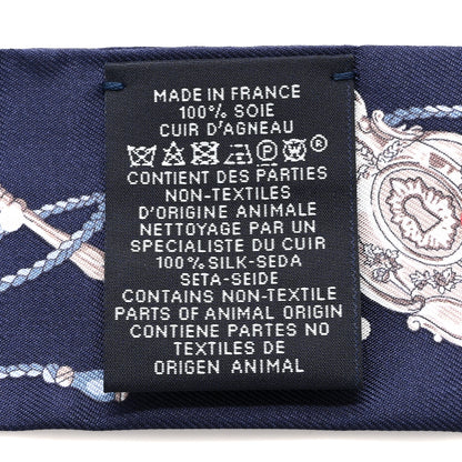 Hermes Silk Metallic Agneau Les Cles A Pois Fringed Twilly Bleu Marine Gris Argent Multicolor 4 of 4