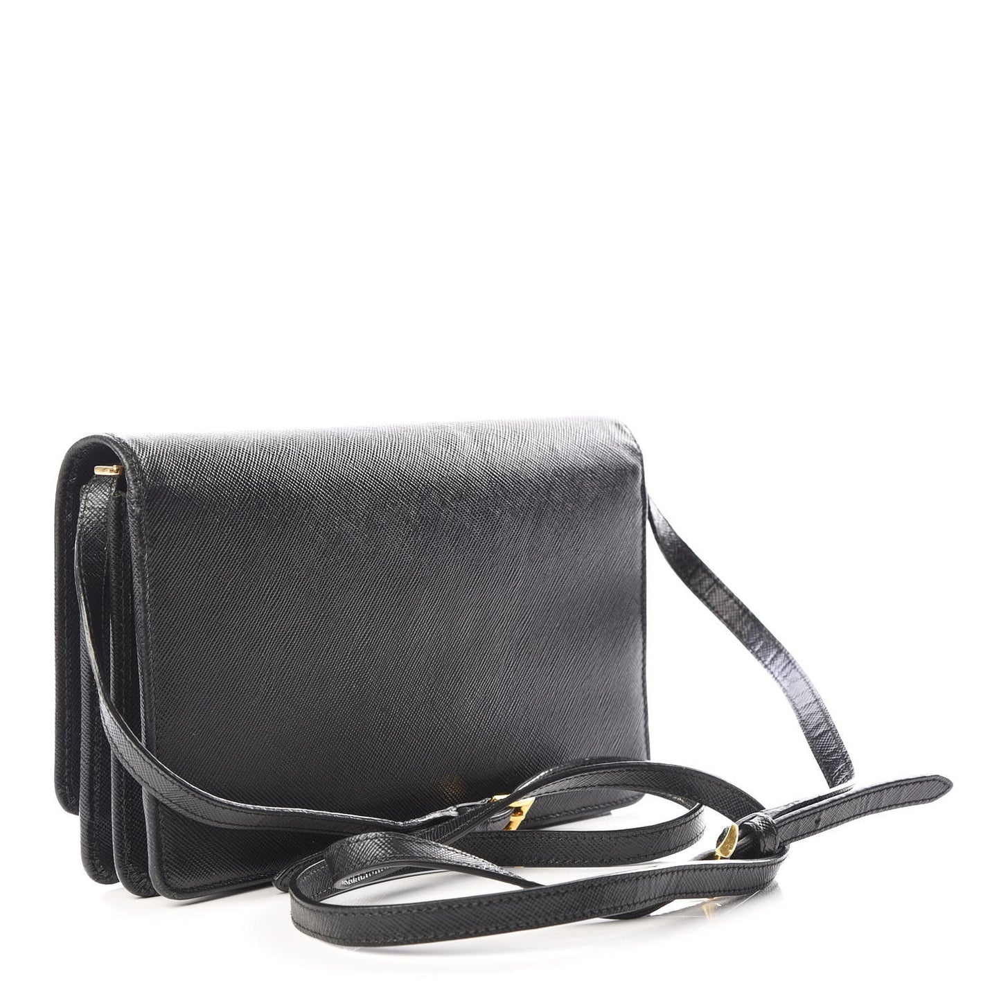 Saffiano Metal Flap Wallet With Strap Black