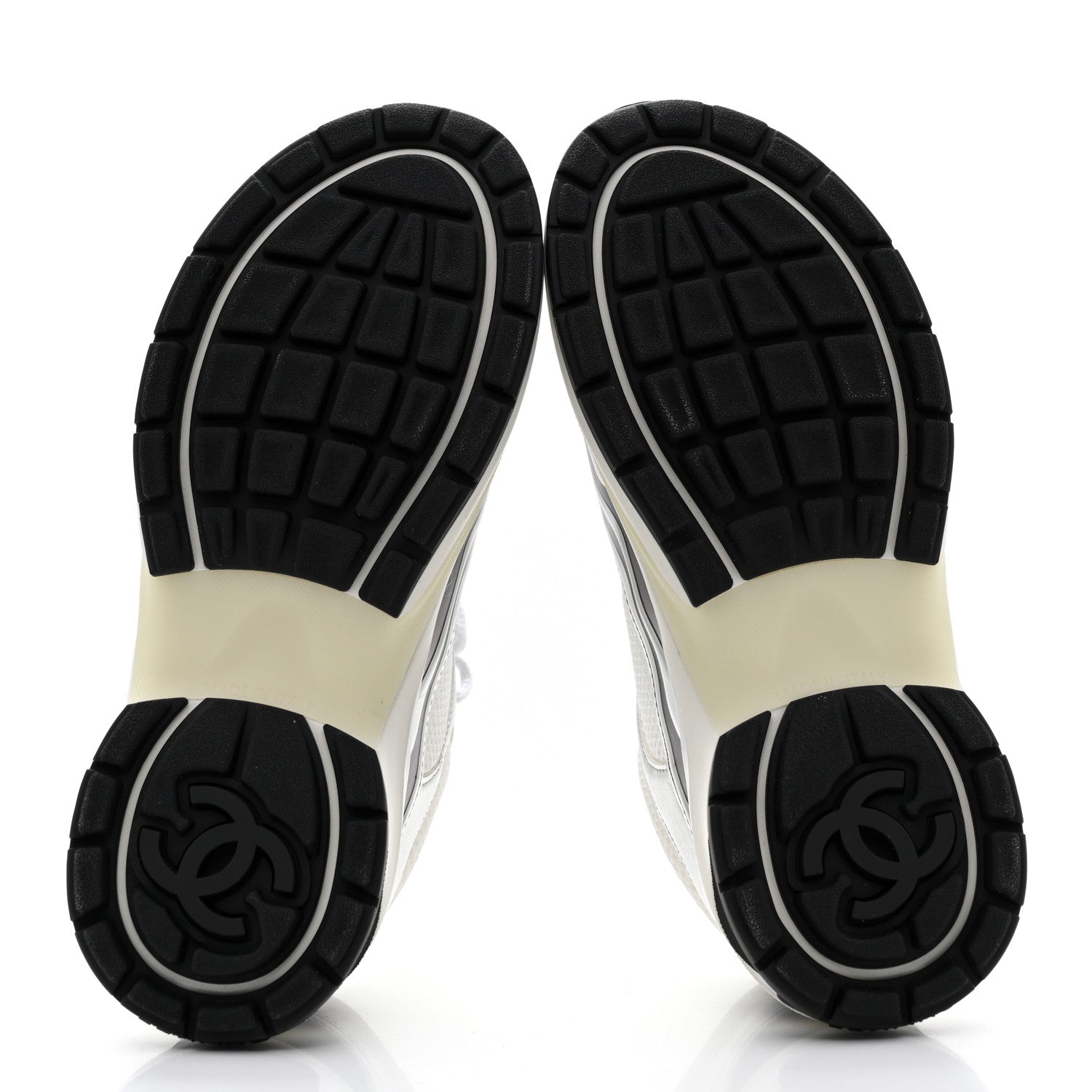 Chanel Fabric Laminated Calfskin Stretch CC Womens Sneakers 35 White Silver 5 of 8