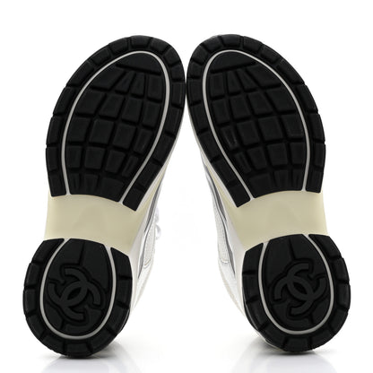 Chanel Fabric Laminated Calfskin Stretch CC Womens Sneakers 35 White Silver 5 of 8