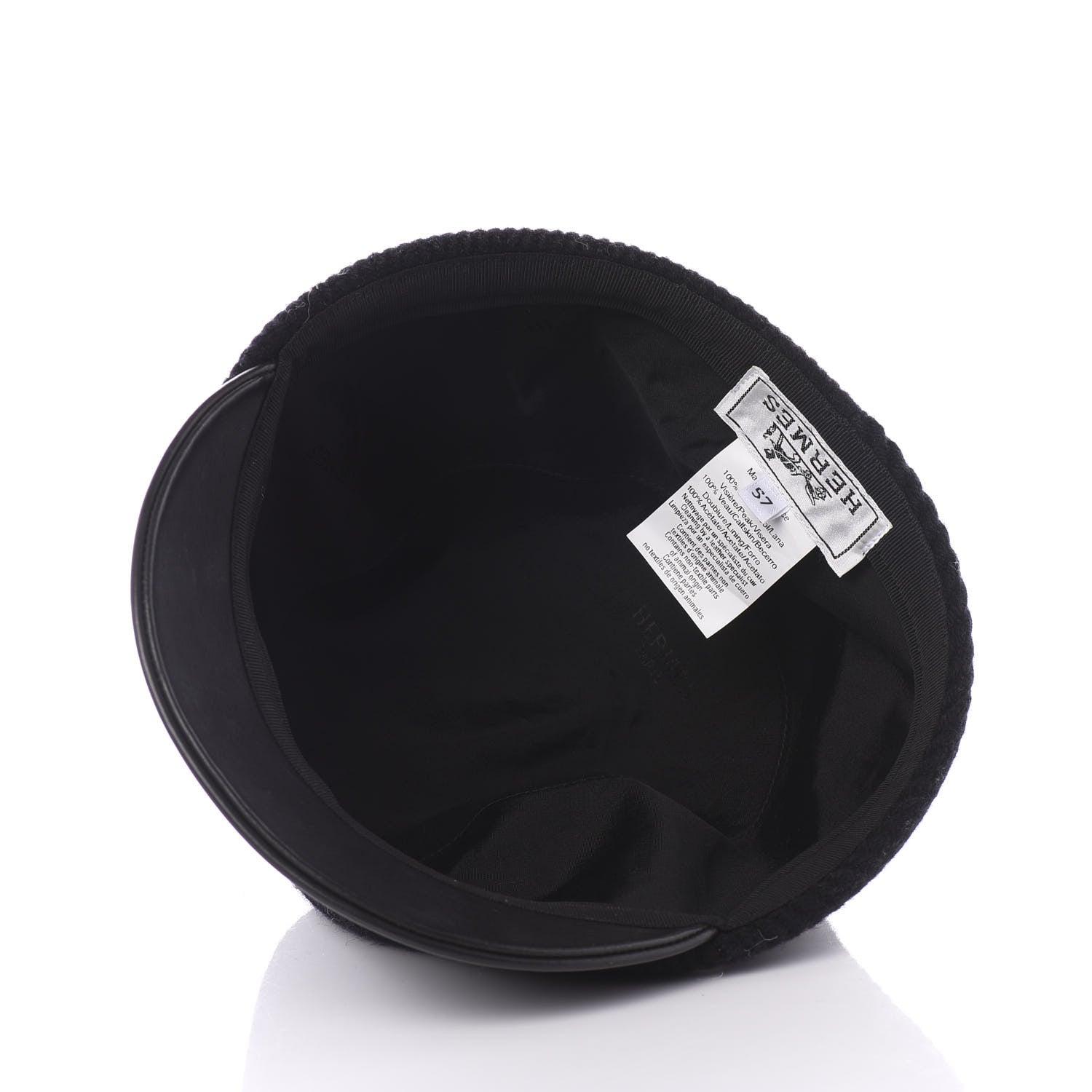 Hermes Wool Calfskin Hat Cap 57 Black 4 of 5
