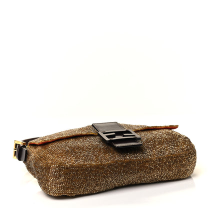 Fendi Beaded Baguette Beige Gold 3 of 4
