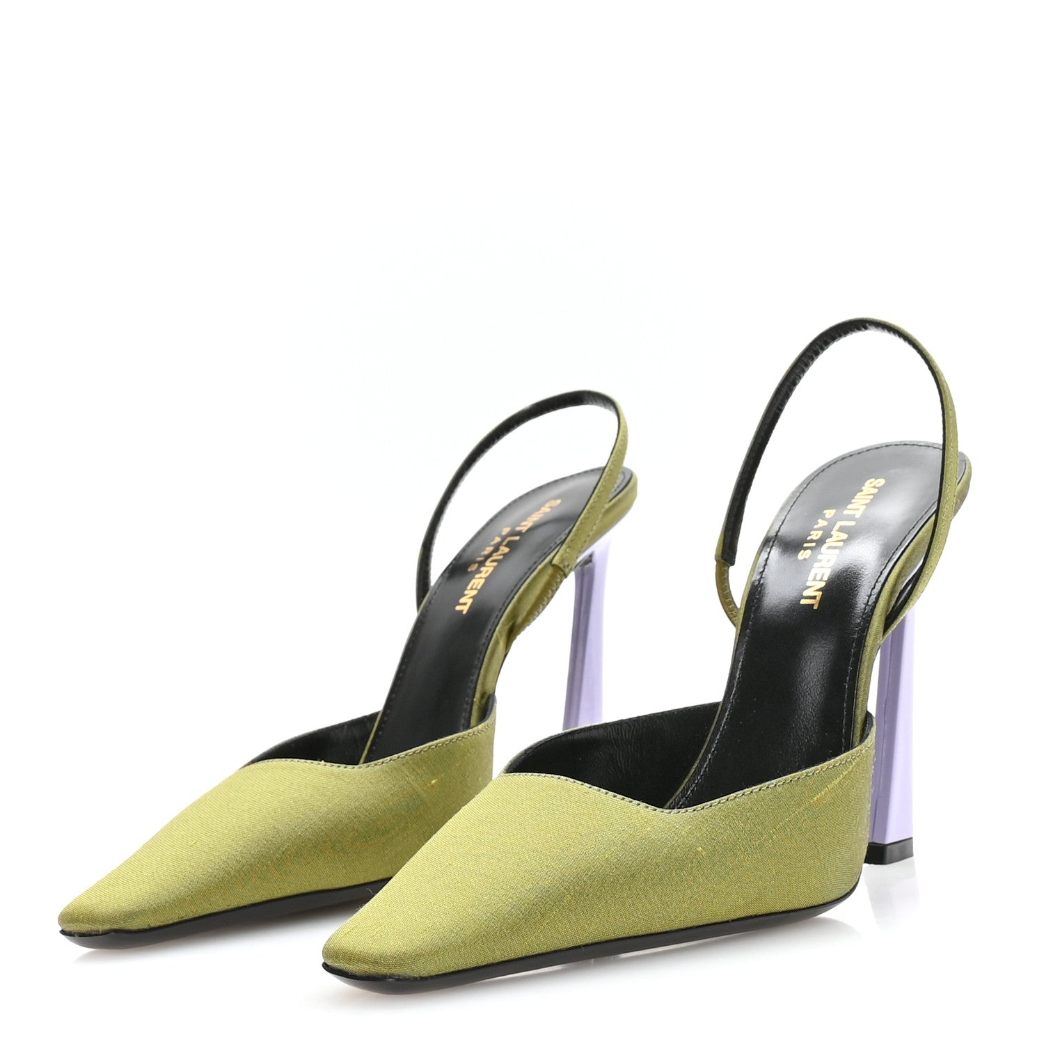 Saint Laurent Crepe De Chine Blade 105 Slingback Pumps 37.5 Lime 7 of 18