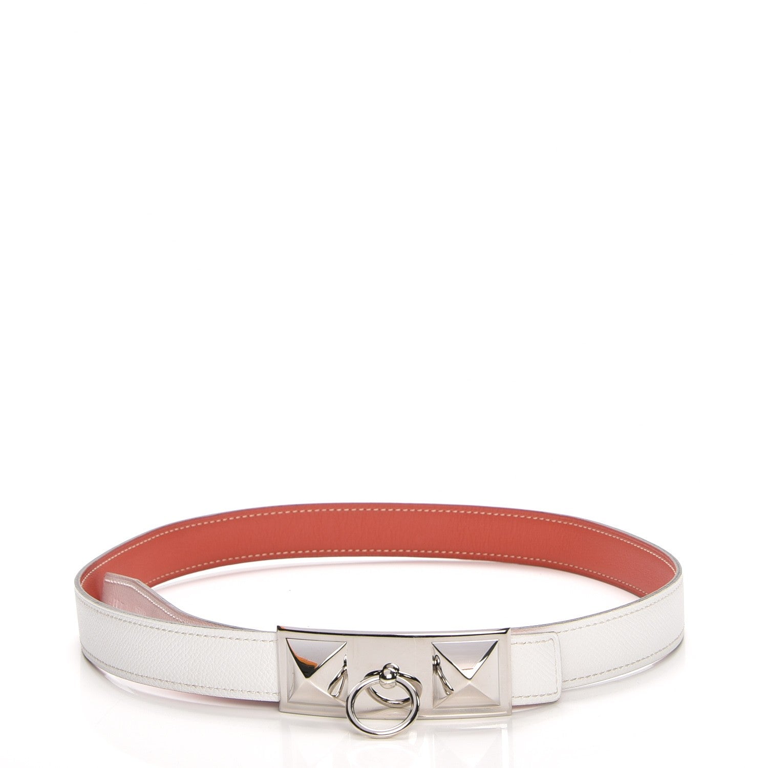 Hermes Epsom Swift 24mm Sydney Belt 80 White Rouge Corail 3 of 7