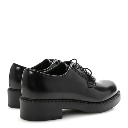 Prada Spazzolato Lace Up 50mm Loafers 39 Black 5 of 9