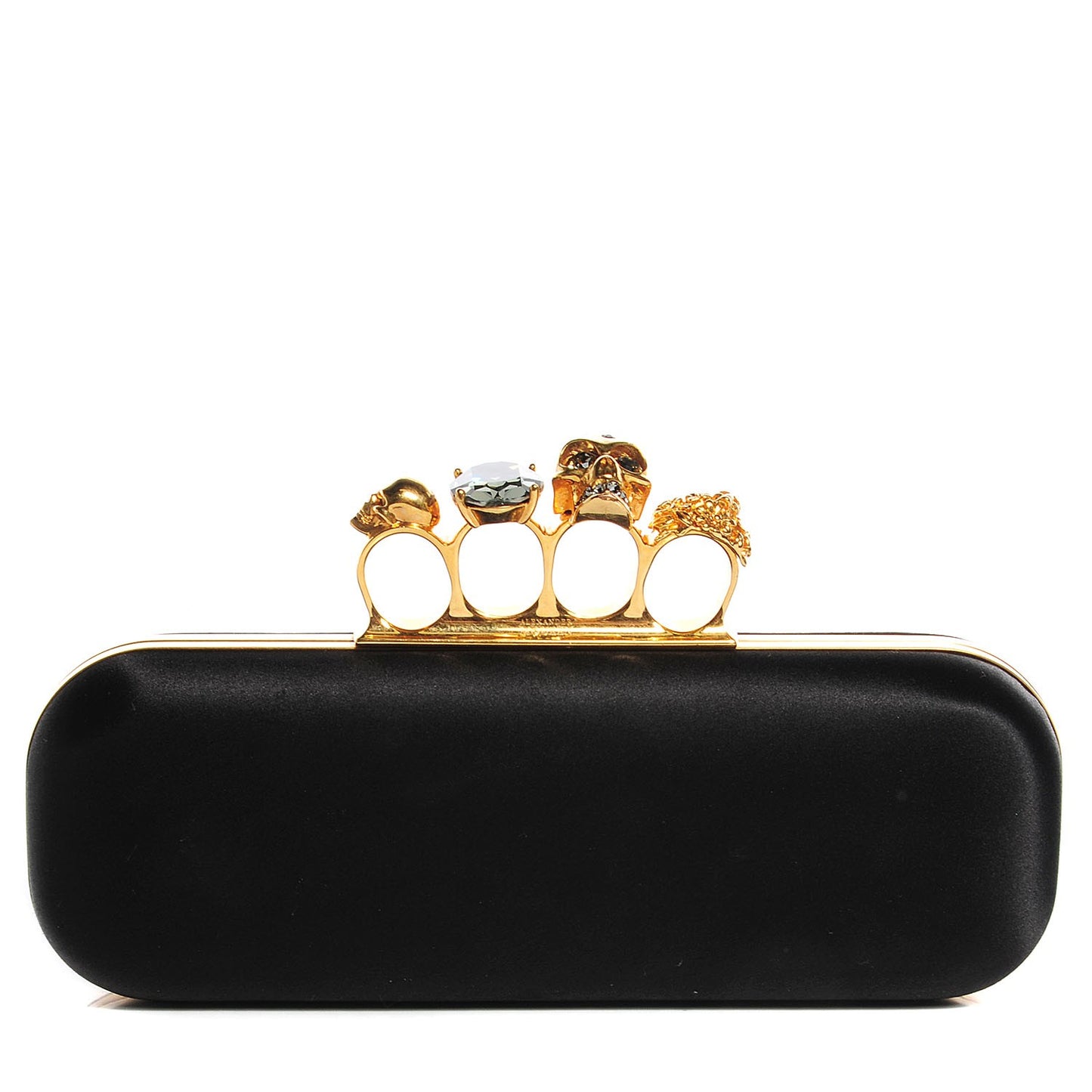 Satin Skull Knuckle Duster Box Clutch Black
