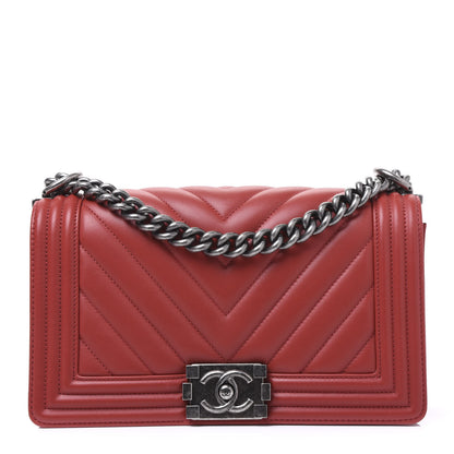 Chanel Calfskin Chevron Quilted Medium Boy Flap Dark Red 1 of 9