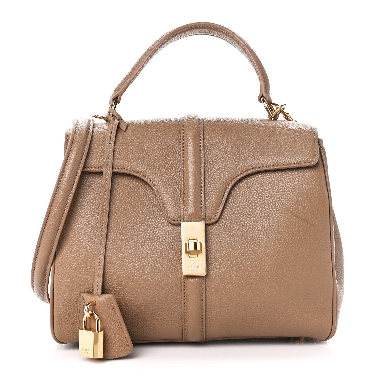 Celine Grained Calfskin Small 16 Top Handle Bag Beige 1 of 15