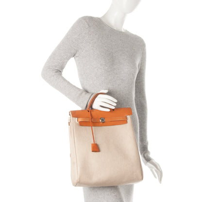 Hermes Toile Vache Calfskin Herbag 30 PM Backpack Natural 3 of 15