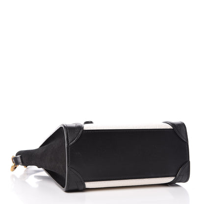 Celine Bullhide Calfskin Nubuck Bi-Color Nano Luggage Black White 4 of 9