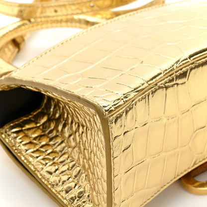 Balenciaga Metallic Calfskin Crocodile Embossed Hourglass Top Handle Bag XS Gold 15 of 16