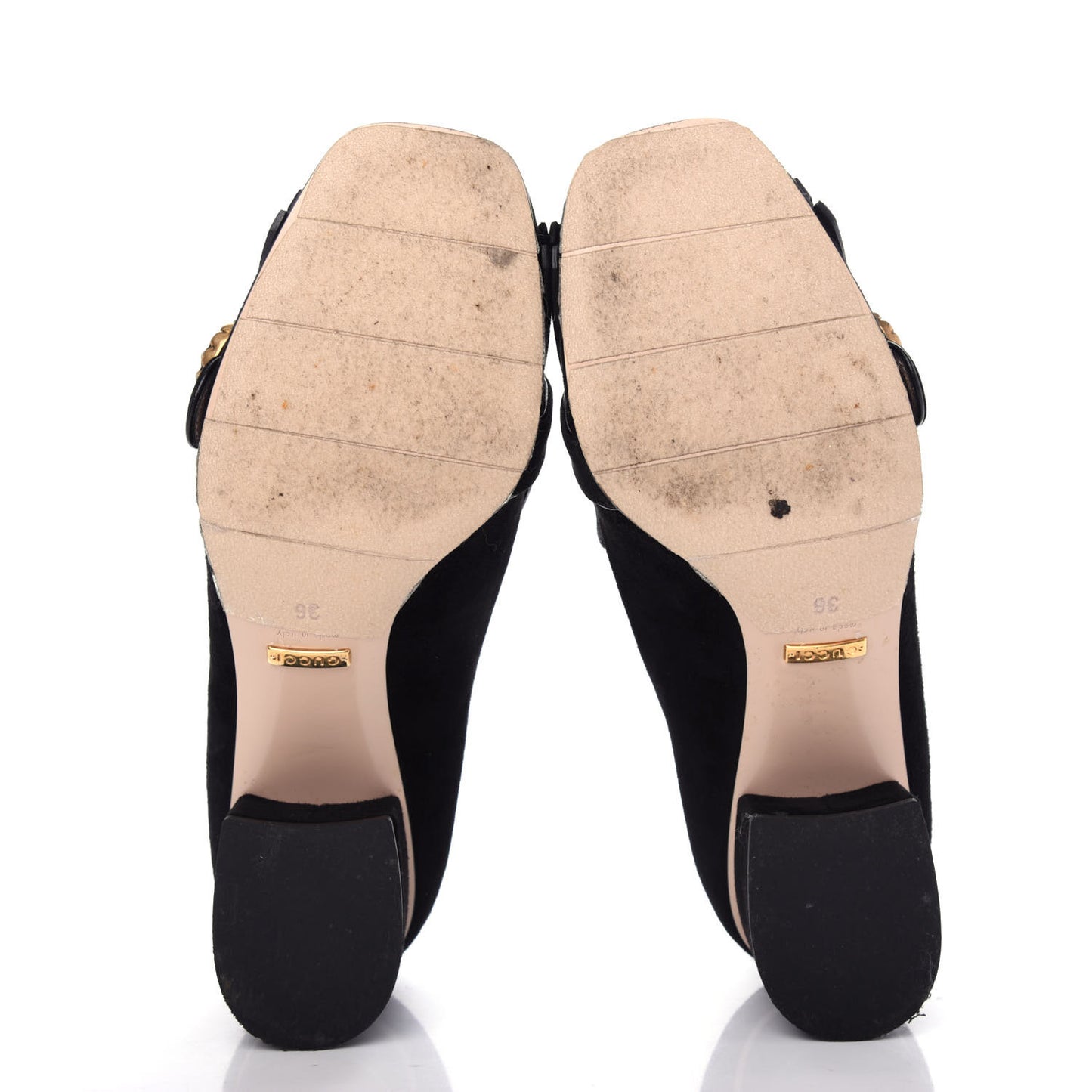 Kid Scamosciato Pearly GG Marmont Fringe 50mm Loafer Pumps 36 Black