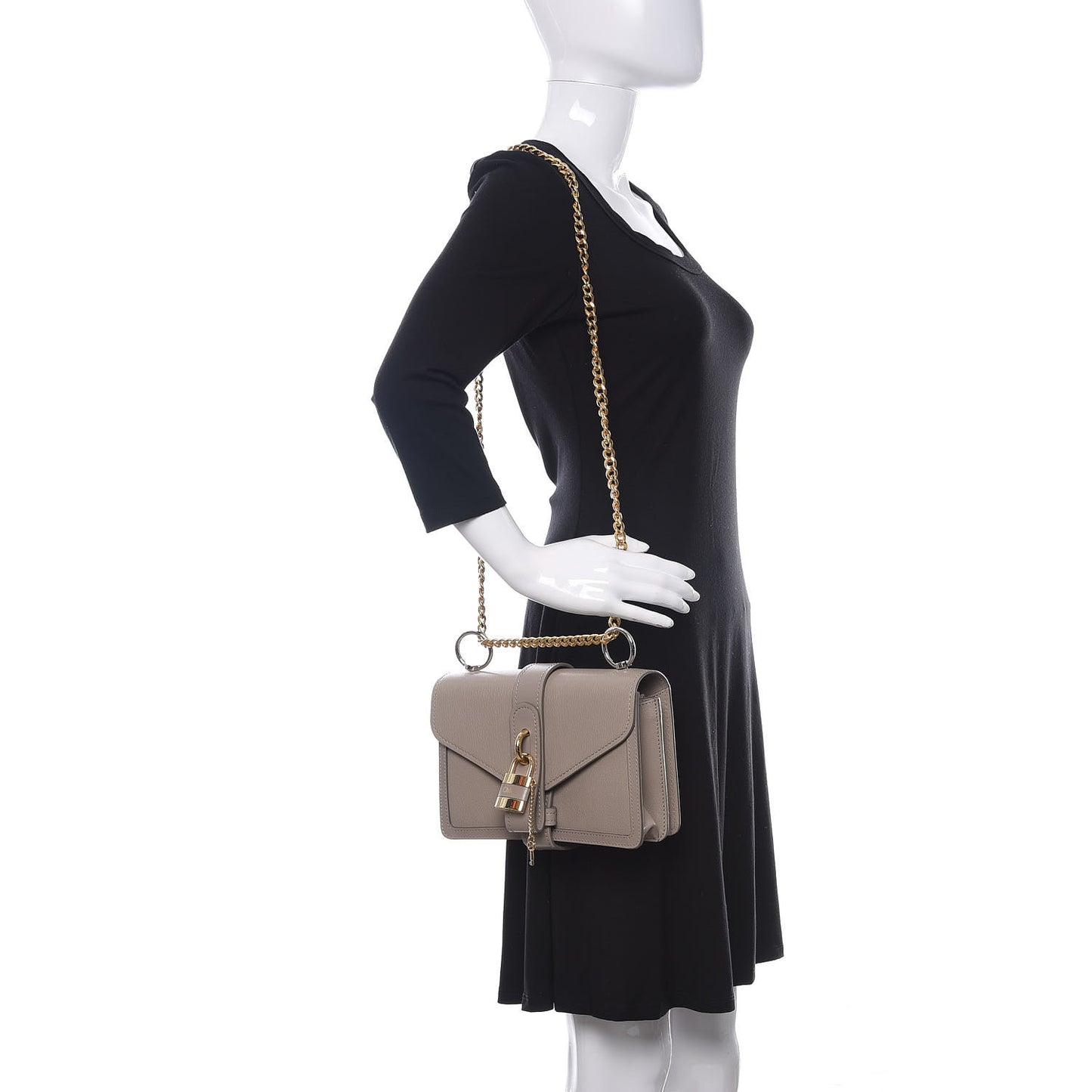 Shiny Goatskin Calfskin Aby Chain Shoulder Bag Motty Grey