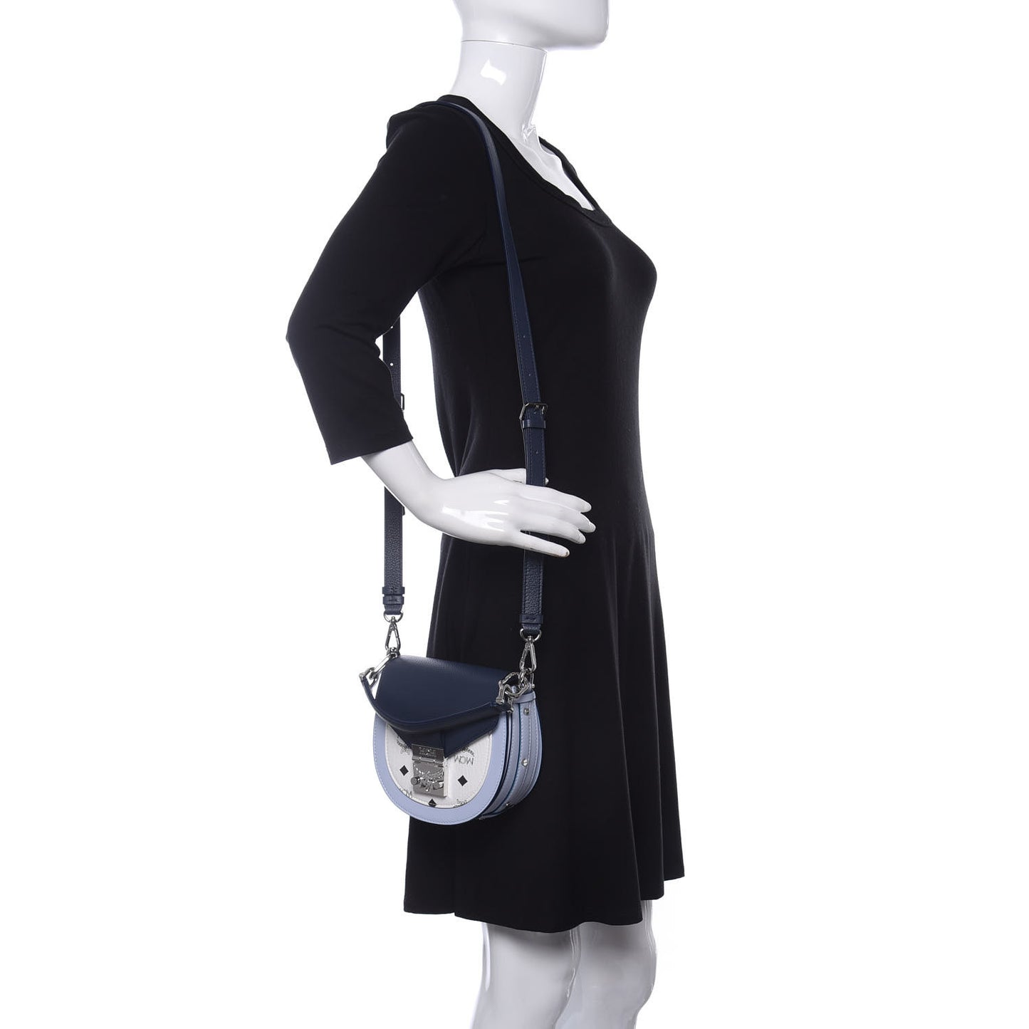 Visetos Calfskin Small Patricia Shoulder Bag Mood Indigo White