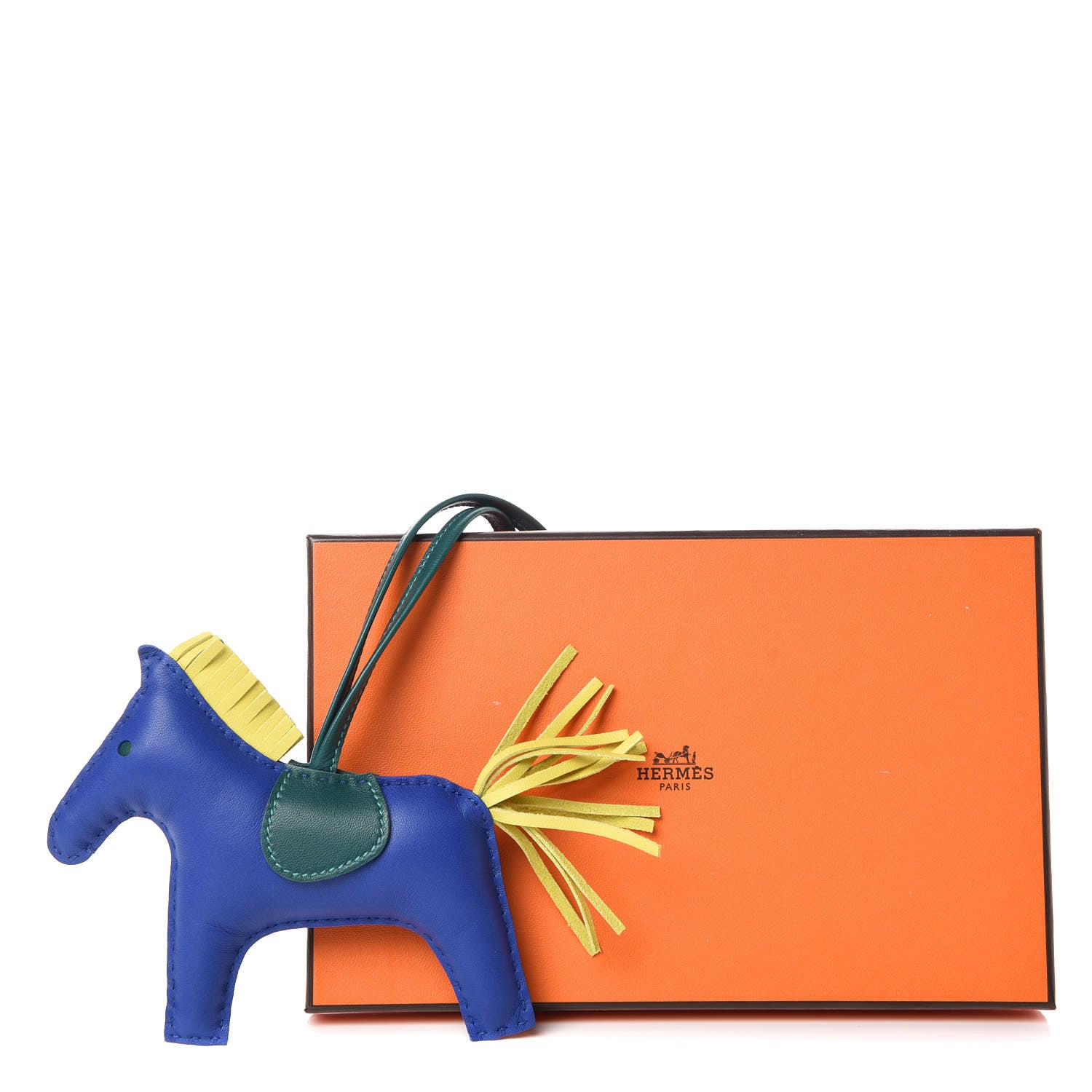 Hermes Milo Lambskin Grigri Rodeo Horse Bag Charm MM Bleu Electrique Malachite Lime 5 of 5