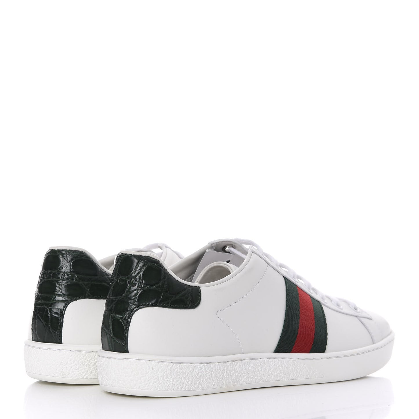 Calfskin Crocodile Web Ace Sneakers 37.5 White Green