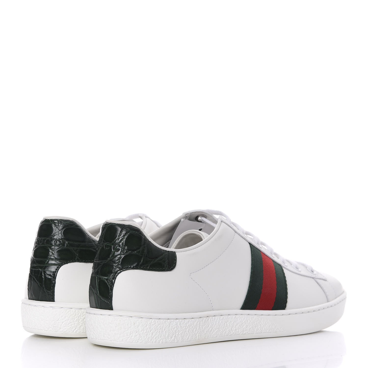 Gucci Calfskin Crocodile Web Ace Sneakers 37.5 White Green 4 of 8